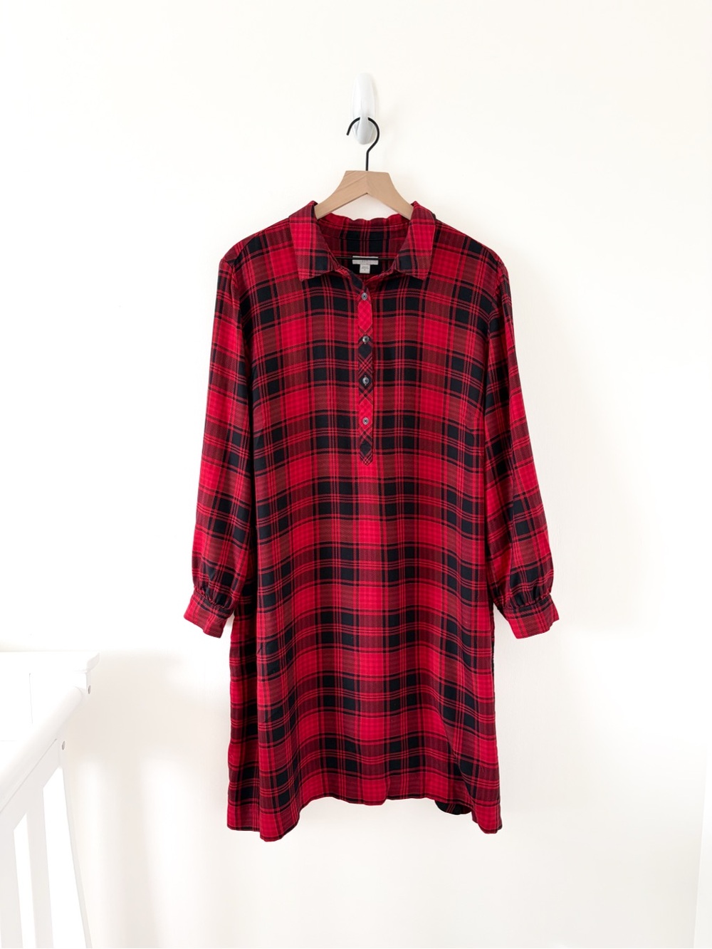 J. Jill Red and Black Plaid Long-Sleeve Shirt Dress